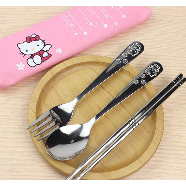 哆啦夢 Hello Kitty Do 啦 A 夢餐具套裝不銹鋼女孩男孩因果餐具套裝筷子, 湯匙, 叉子