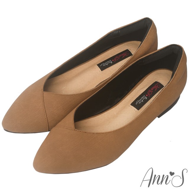 Ann’S時髦都會女郎-牛仔織紋顯瘦V口平底尖頭鞋-棕