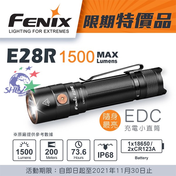 FENIX  EDC充電小直筒 / MAX 1500LM / 最遠射程200米 / E28R【詮國】