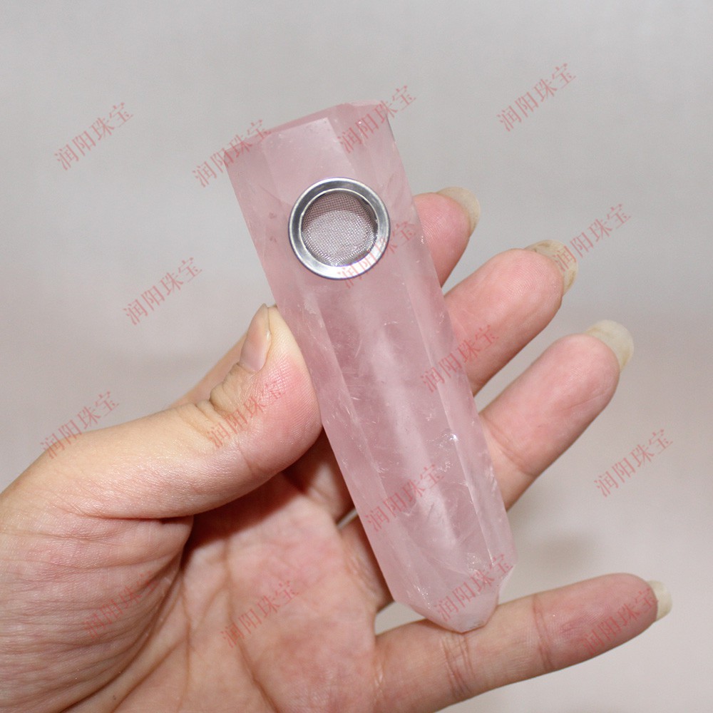 水晶批發 天然六邊柱粉水晶煙斗外國抽斗原石打磨 蝦皮購物