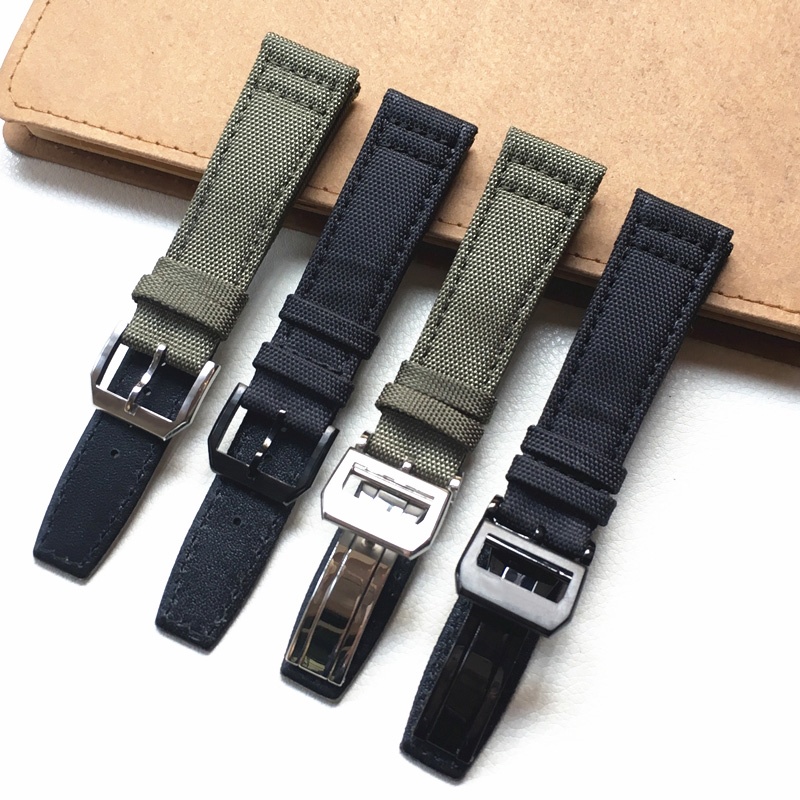 光影錶帶 帆布尼龍錶帶代用萬國IWC馬克十六葡萄牙系列 20 21 22mm軍綠黑色腕錶配件選