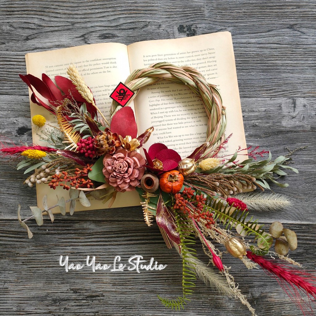 搖搖樂studio 圓 祈福水引注連繩花飾乾燥花注連繩新年花禮迎春新年花禮新居花禮入厝入宅開幕花禮 蝦皮購物