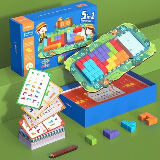 Mideer 五合一叢林冒險方塊桌遊 [台灣總代理公司貨] 方塊拼圖 兒童桌遊 兒童拼圖 腦力遊戲 木製玩具 數學遊戲