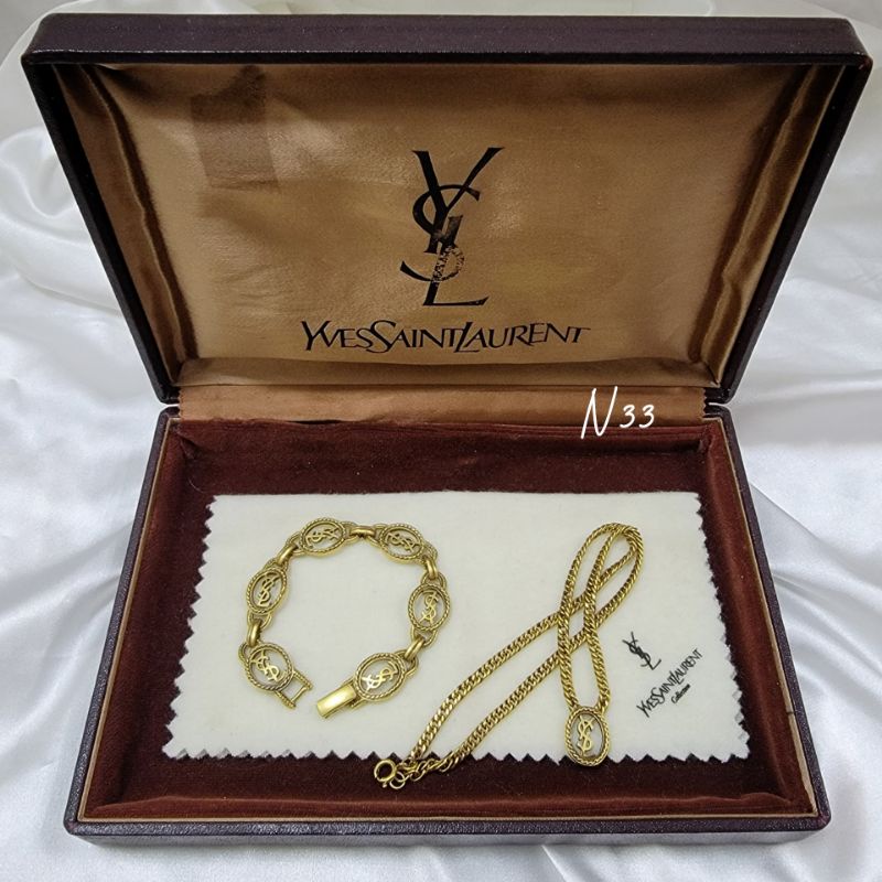 珍稀 保存品 Yves Saint Laurent YSL  復古仿舊古銅金鏤空麻花 手鍊 項鏈﻿ 飾品