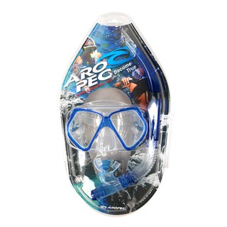 Aropec【台灣】 潛水、浮潛面鏡組(面鏡+呼吸管)藍色 CO-YA252611-TBU