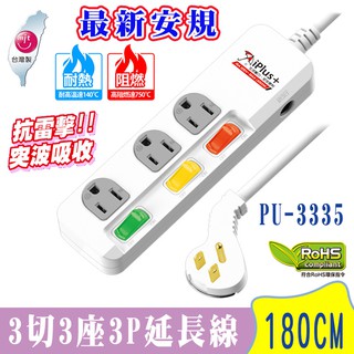iPlus 保護傘3切3插(3P) 15A PU-3335 6尺 9尺 15尺 臺灣製 最新安規