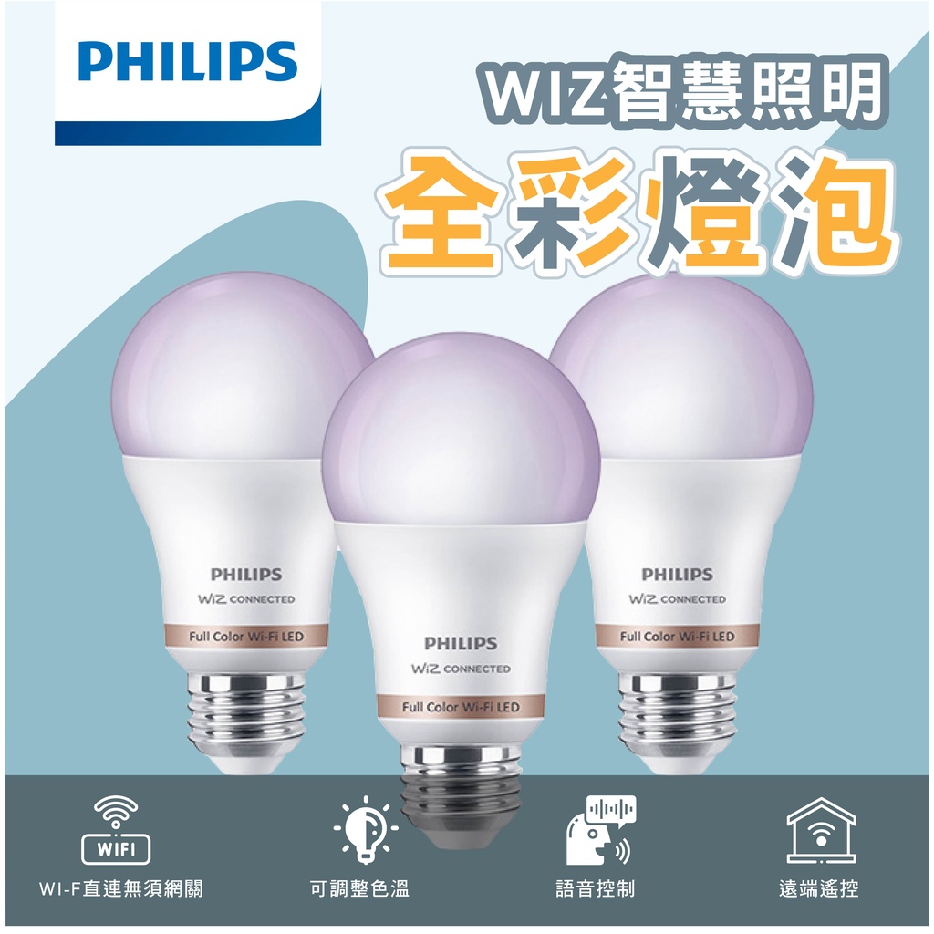 飛利浦 PHILIPS Wi-Fi WiZ 智慧照明 7.5W全彩燈泡 LED電燈泡 智能燈泡 燈泡 保固二年 附發票