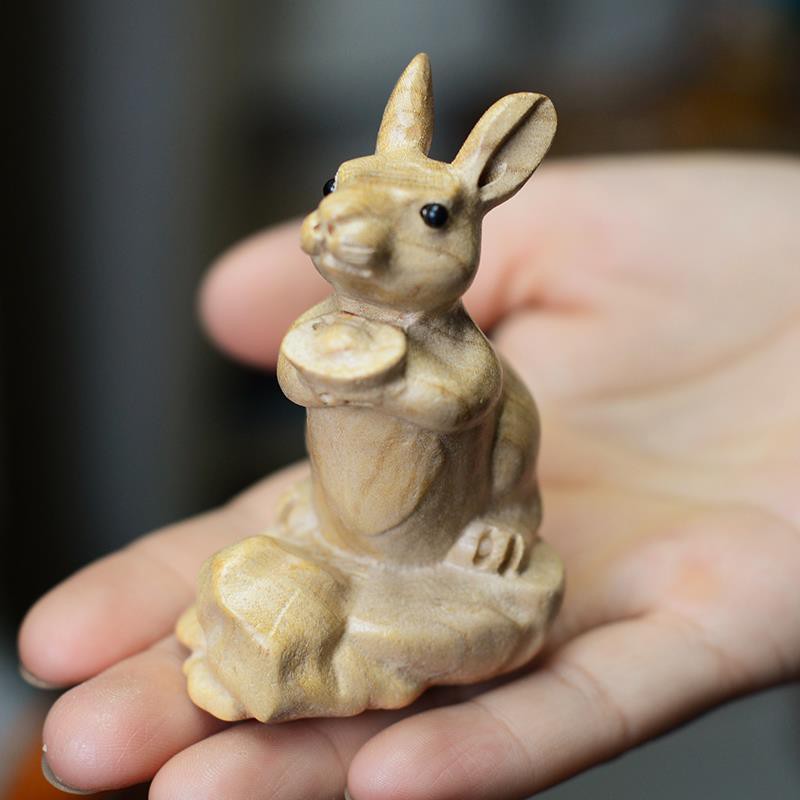 【鴻福】桃木兔擺件實木雕小兔子生肖兔臥室車內風水家居飾品