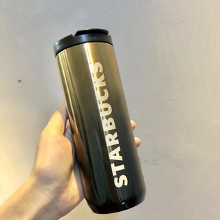 Starbucks官方正品！星巴克杯子黑金漸變不銹鋼桌面保溫杯果汁珍奶茶奶昔茶水咖啡杯473ml