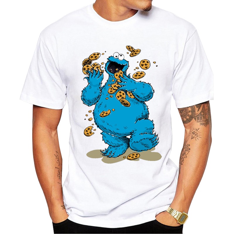 Teehub 時尚 Cookie Monster 印花男士 T 恤 O 領短袖 T 恤芝麻街酷上衣搞笑瘋狂餅乾 T 恤