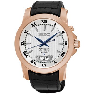 Seiko Premier 6A32-00X0P(SNQ152J1) 玫瑰金萬年曆經典羅馬石英腕錶/白麵 41mm