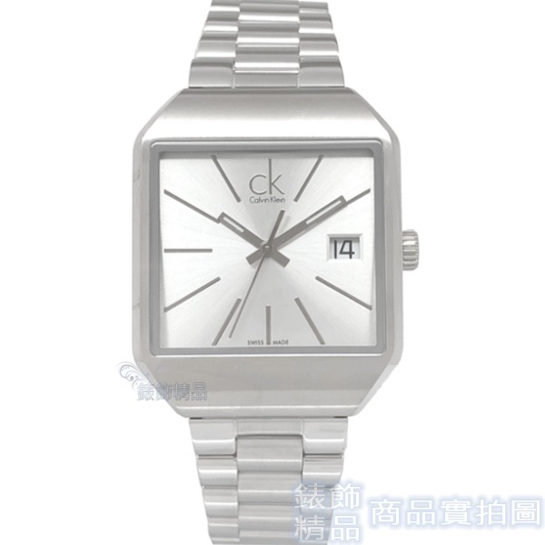 Calvin Klein CK K3L33166小 手錶  雅痞 方形 銀白面 鋼帶 日期 女錶【錶飾精品】