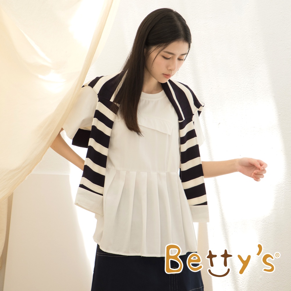 betty’s貝蒂思(15)圓領拼接百褶造型上衣(白色)