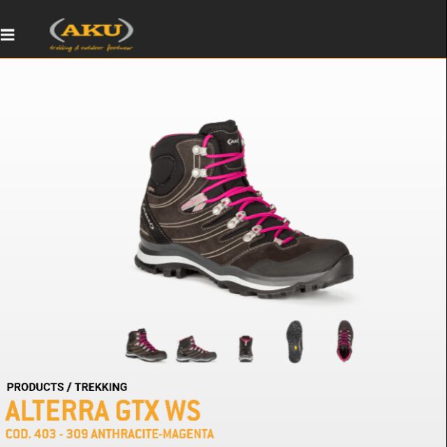 Aku 女中筒專業登山健行鞋煤灰 洋紅alterra Gtx W S 蝦皮購物
