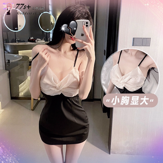 【甜甜愛】 情趣內衣情趣角色服 性感深V露胸褶皺透視網紗緊身舒適吊帶睡裙短裙秘書OL制服套裝 居家服女 露出南半球 小胸
