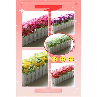 歐式 鑽石玫瑰系列30CM柵欄模擬花束套組 仿真花 裝飾 花盆 擺飾 木柵欄 盆栽 田園風 人造花 植物擺飾 柵欄 假花