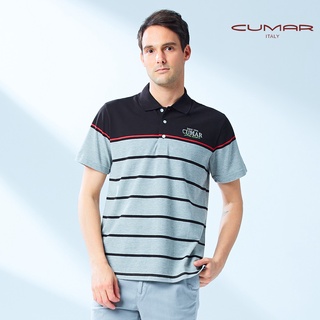 【CUMAR】男裝短袖棉質條紋POLO衫 188238-92灰黑