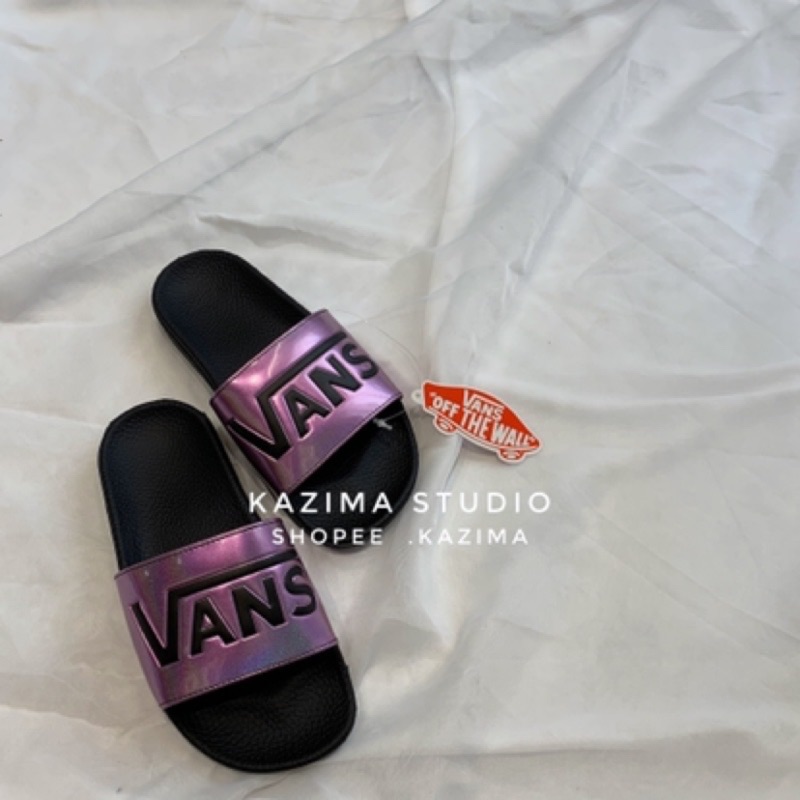 Kazima VANS 大 Logo 防水 拖鞋 運動拖鞋 防水拖鞋 一片拖 雷射 反光 紫色 黑紫 螢光色