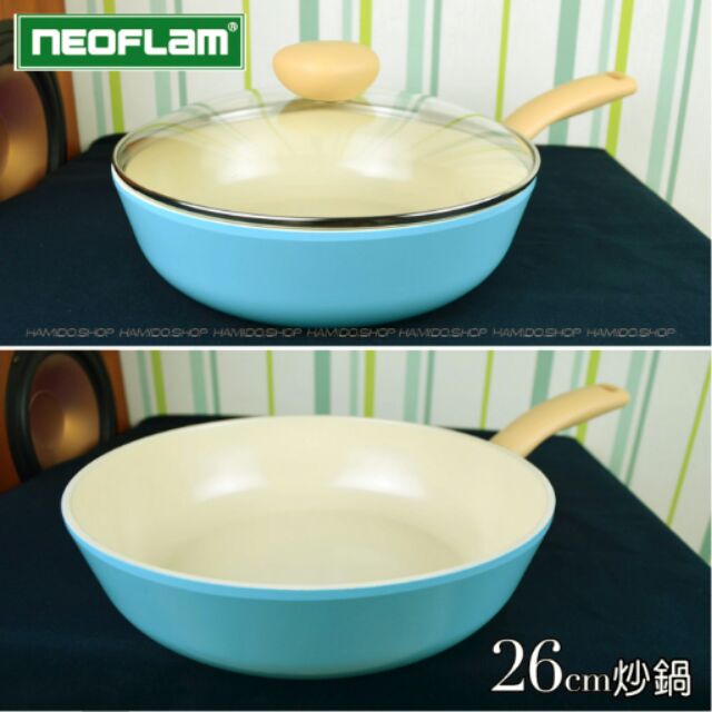 韓國NeoFlam  Retro系列 26cm陶瓷不沾炒鍋炒+玻璃蓋