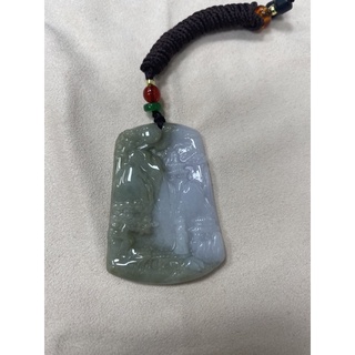 天然緬甸 冰翡翠 A 貨半山半水帶紫山水項鍊萬年名畫 招橫財 偏財 招財 避邪 保平安（附珠寶鑑定書）