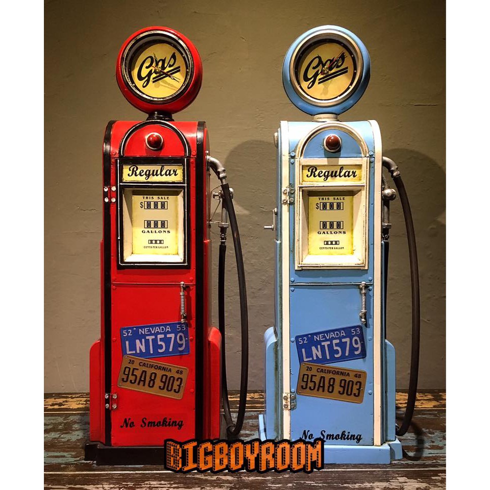 【BIgBoyRoom】工業風家具 美式復古Loft家飾 時鐘加油站造型收納櫃模型 桌上型擺件鐵製手工焊接 餐廳咖啡廳