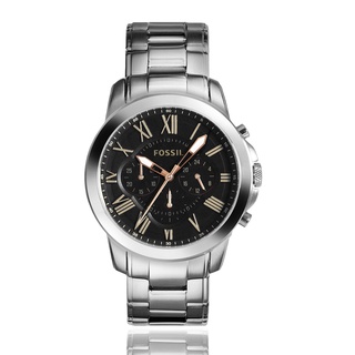 FOSSIL | 羅馬時標三眼計時腕錶 - 黑/白鋼 FS4994