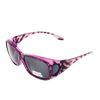 【Z-POLS】加高型寬版設計包覆式套鏡 豹紋紫框搭Polarized寶麗來偏光太陽眼鏡 抗UV400包覆度數眼鏡設計