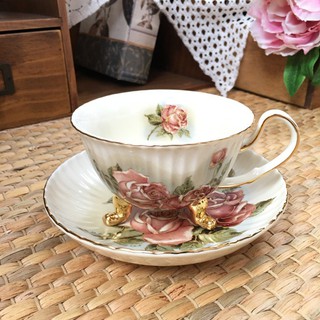 [現貨🇯🇵🔜] 日本製 浪漫玫瑰 古典 金邊 茶杯 咖啡瓷杯 碟子 杯盤組 陶瓷 田園風 貴婦 下午茶 日本進口