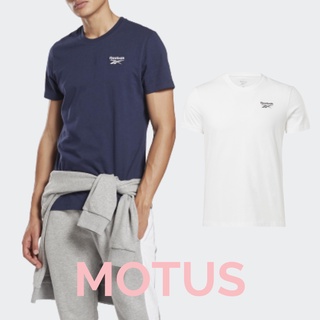 Motus | REEBOK IDENTITY 短T 短袖上衣 男 小Logo 純棉 藍 白 GJ0641 GL3146