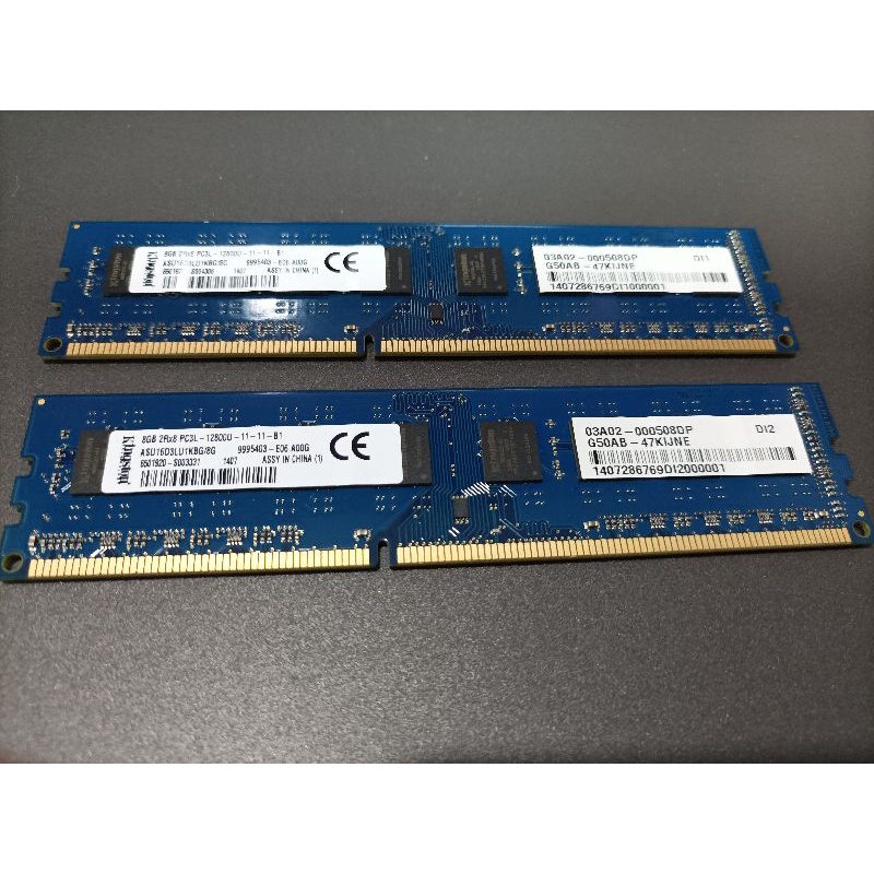 金士頓 Kingston DDR3 1600 8G*2  ASU16D3LU1KBG/8G 桌上型(雙面)低電壓記憶體
