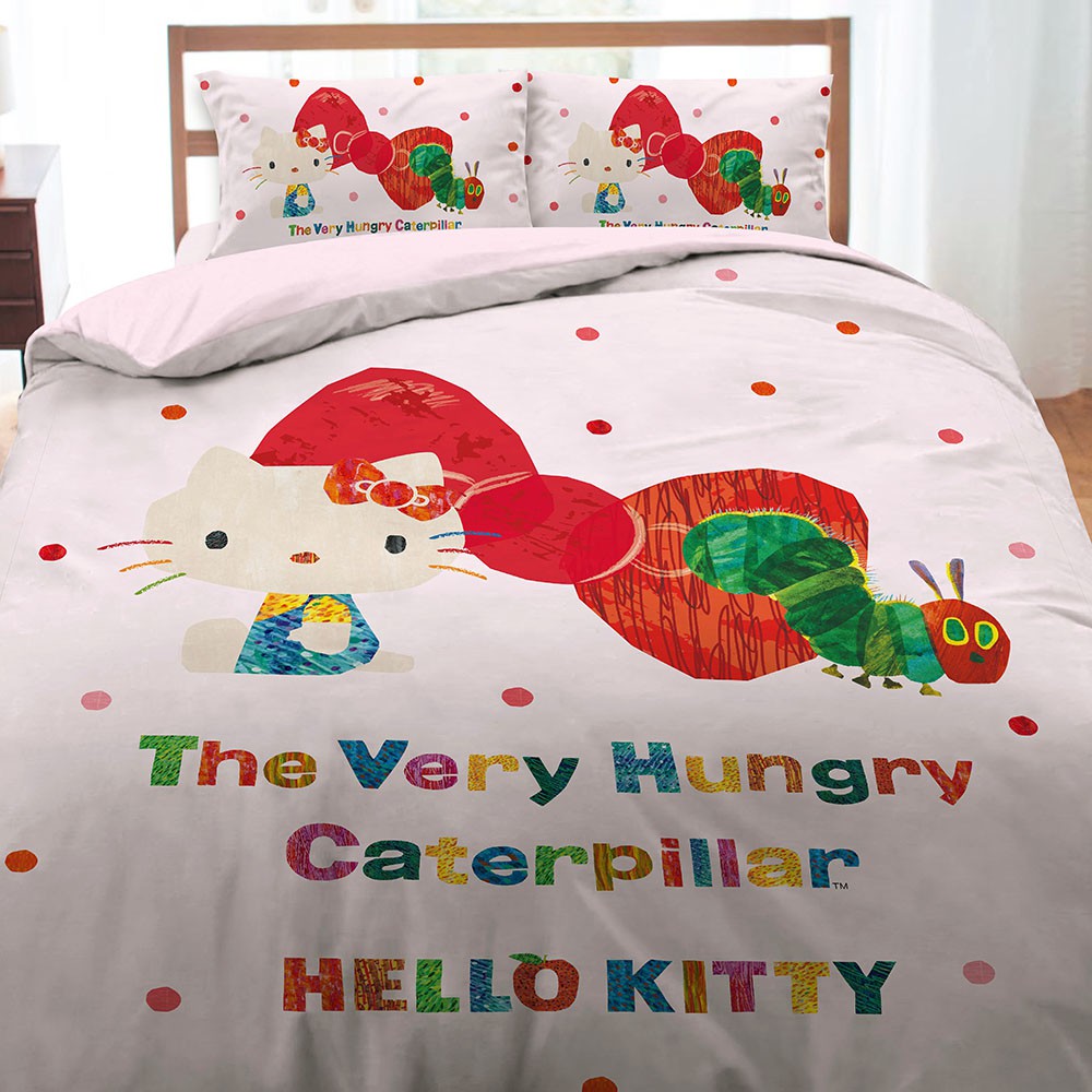 HELLO KITTY x 好餓好餓的毛毛蟲 淡粉色  單人 雙人 床包組 薄被套 涼被 四件式 台灣製造 正版授權
