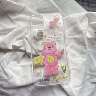 iPhone11手機殼 手繪粉色熊熊透明手機殼🐻💗