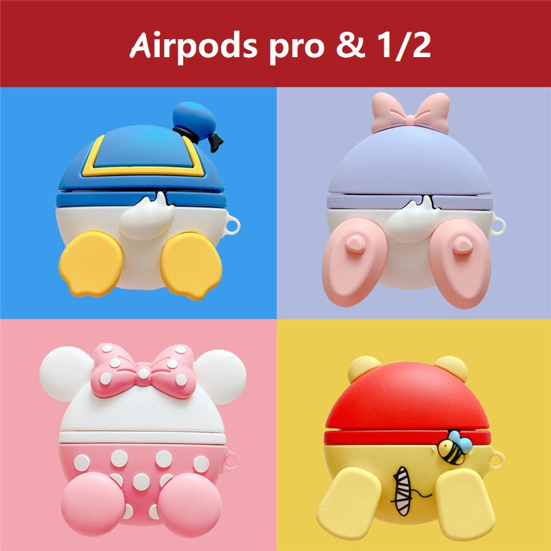 日韓卡通屁屁airpods pro保護套 airpods2矽膠軟殼 迪士尼蘋果無線藍牙耳機套 米奇米妮 唐老鴨維尼熊