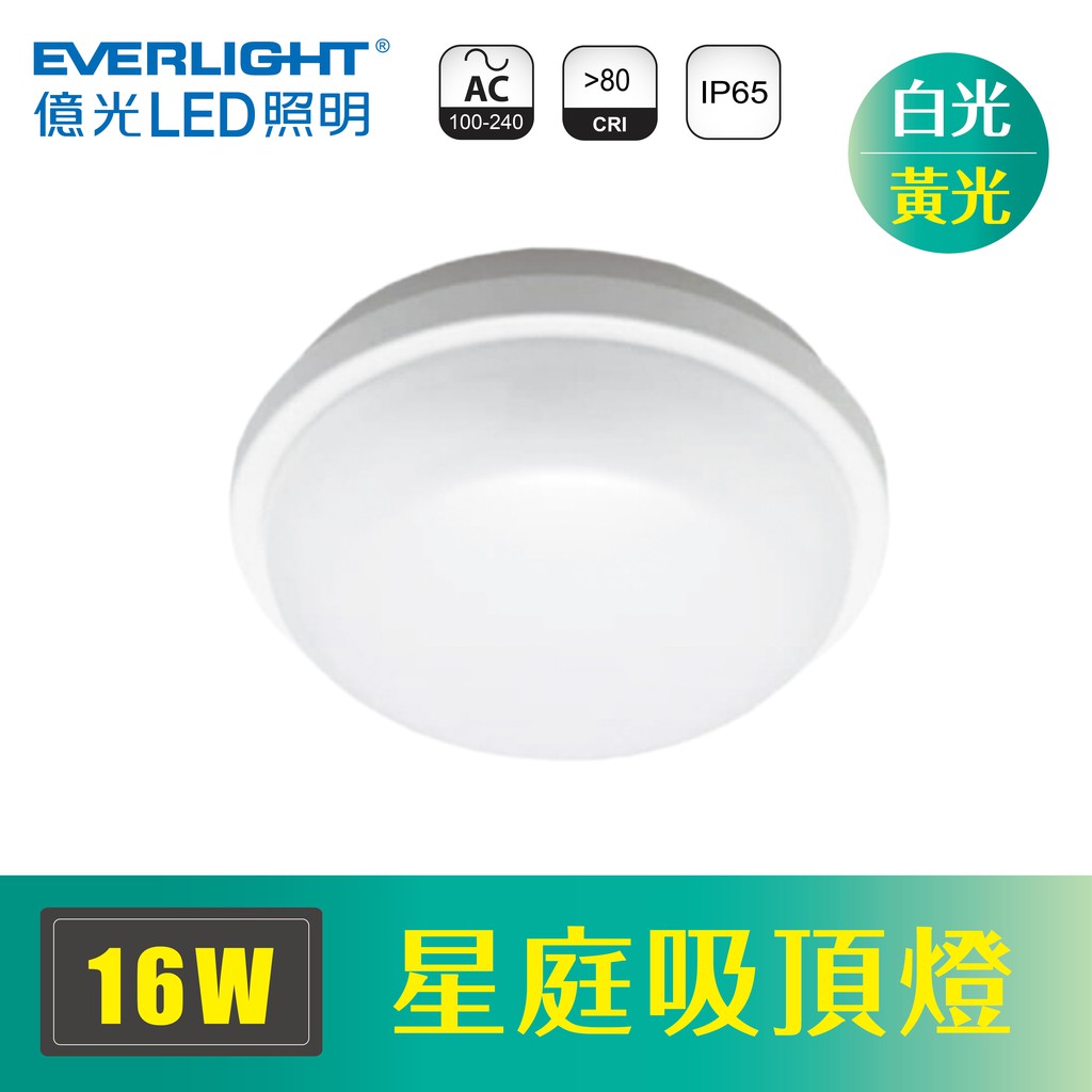 【億光】 LED 星庭 吸頂燈 16W 白光 黃光 自然光 全電壓 IP65 防濕防塵 簡易更換
