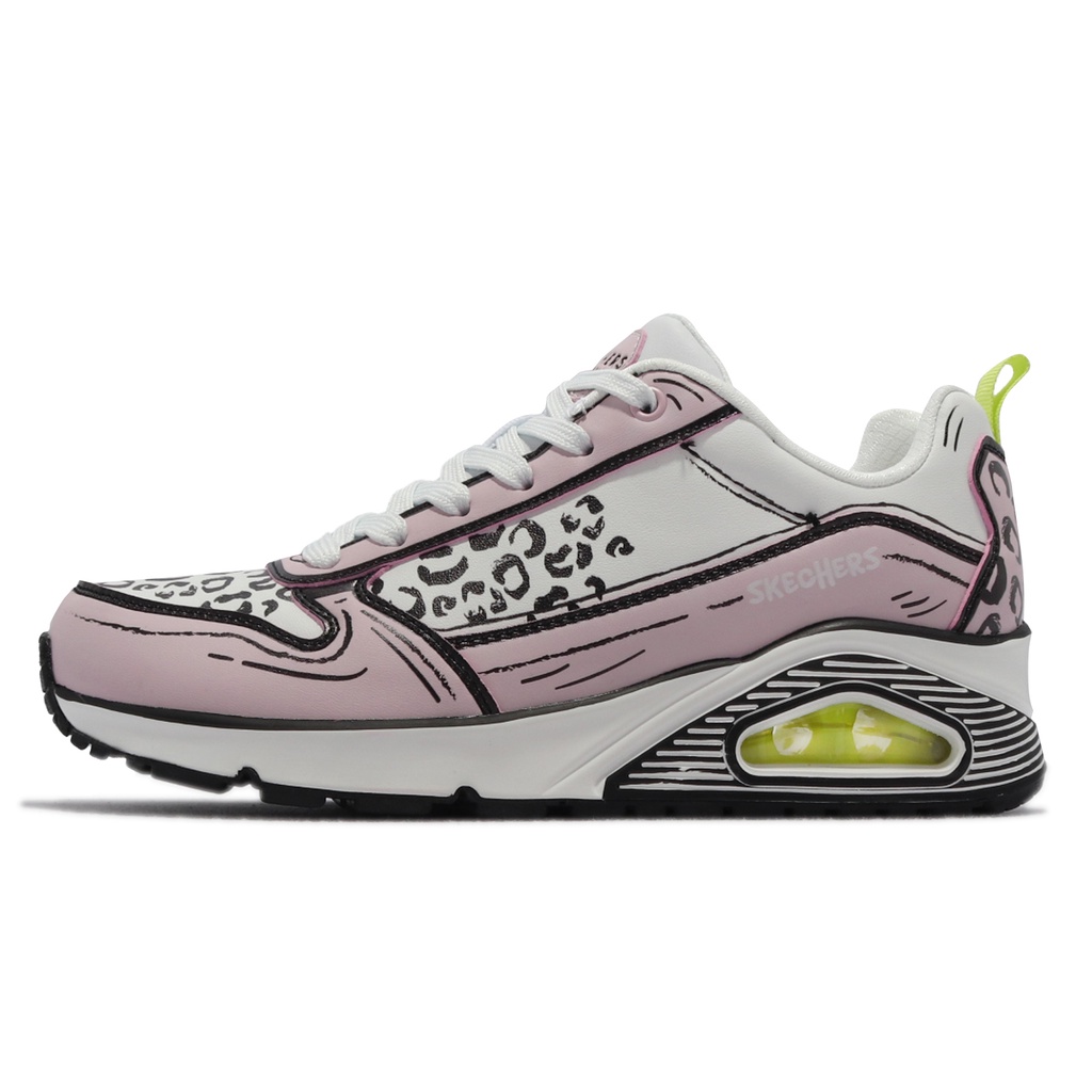 Skechers 休閒鞋 Uno-Leopard Leaps 白 粉紅 豹紋 手繪 女鞋【ACS】 155367WLPK