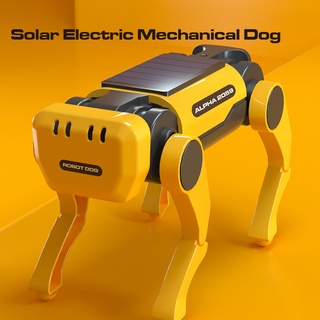 Diy 組裝桿太陽能玩具電動機械狗科學技術益智玩具四重仿生智能教育機器人狗玩具