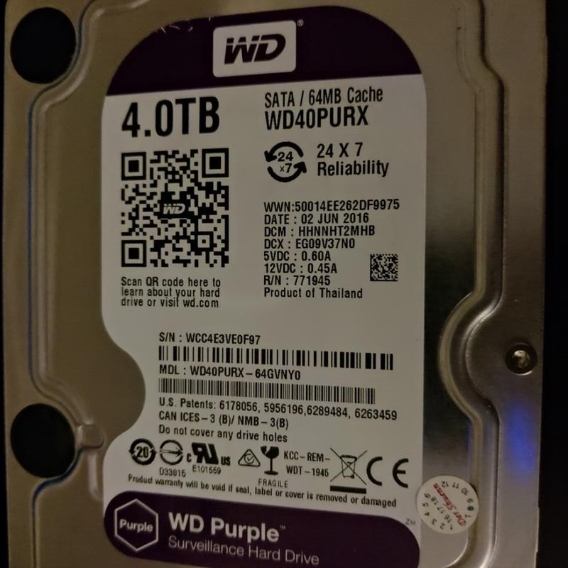 Wd 紫標 4t 4tb 3.5 3.5"硬碟，監視器 二手，良品，也可以當作便宜nas備份碟