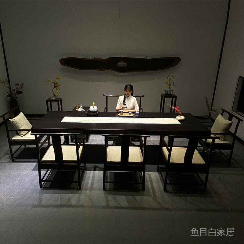 魚目白家居整板實木黑檀大板茶台辦公桌新中式原木茶桌現代簡約巴花會所jajk 蝦皮購物