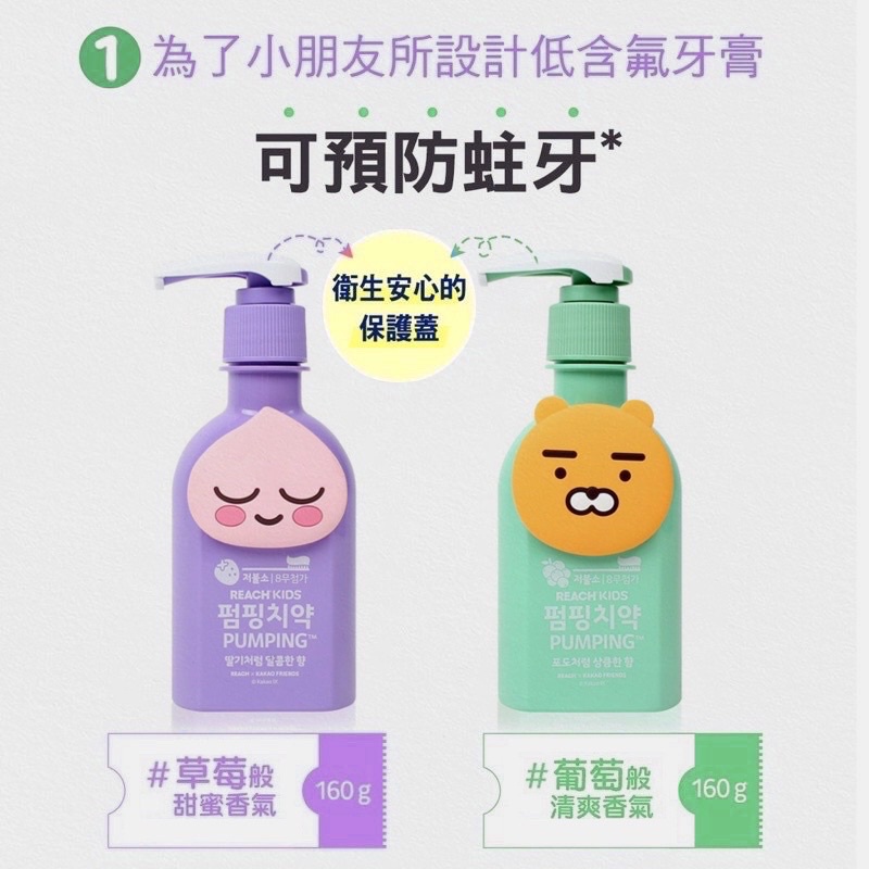 韓國麗奇KAKAO萊恩+桃子 按壓式兒童牙膏新裝上市