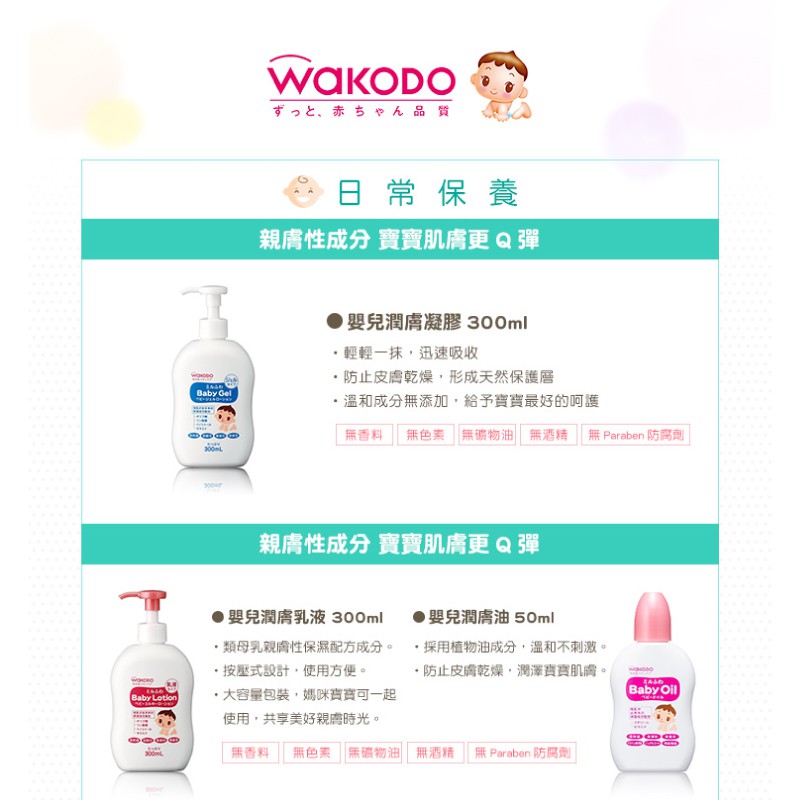 即期出清 日本wakodo 和光堂嬰兒潤膚油50ml 乳液300ml 嬰兒護齒凝膠狀牙膏50g 蝦皮購物