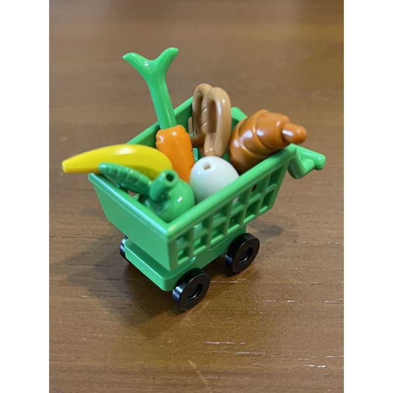 LEGO 樂高 大賣場 亮綠色購物車 內容物包含：香蕉、青蘋果、紅蘿蔔、麻花捲、牛角麵包、蛋、購物車一台 49649