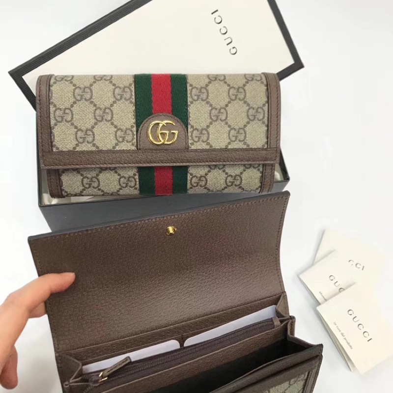 GUCCI 最新款滿版老花logo扣式長夾 正品代購