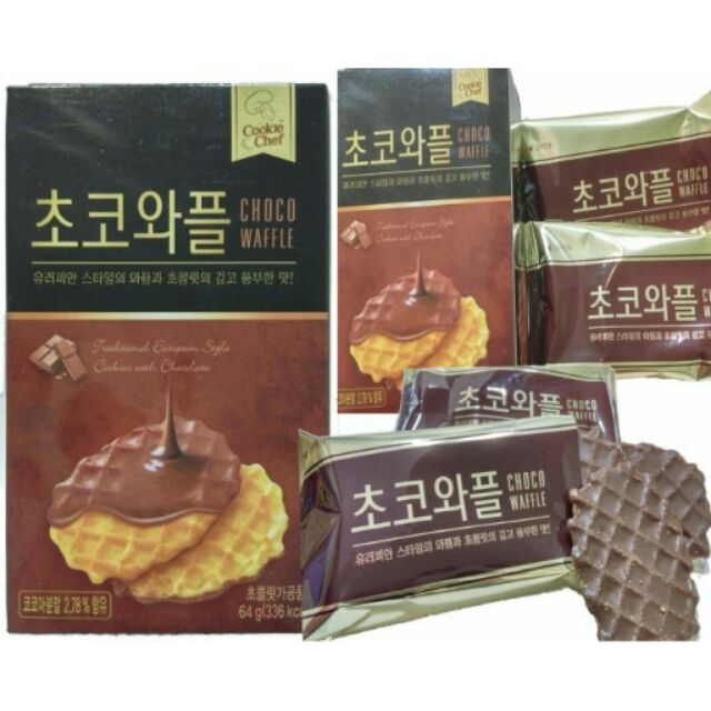 韓國 Cookle Chef 巧克力格子鬆餅 巧可麗奶油鬆餅 巧克力餅乾64g/盒