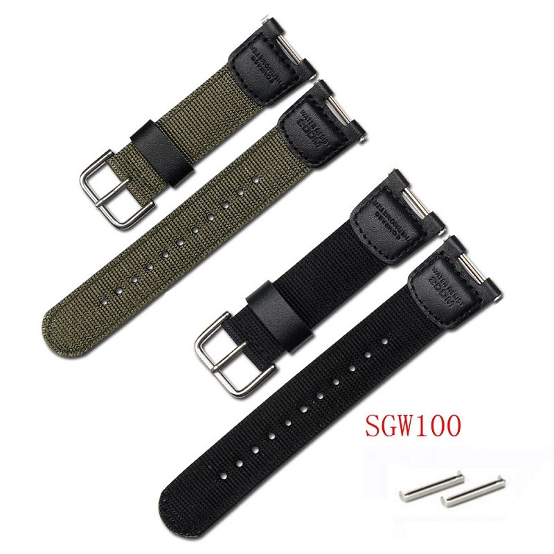 24mm 尼龍皮革錶帶 卡西歐 Casio SGW-100 男士運動不銹鋼帶扣 手錶配件 手錶腕帶錶帶