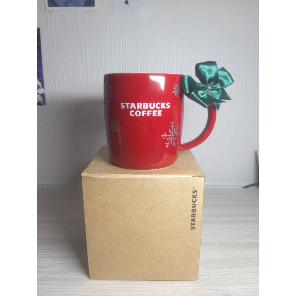 全新絕版 星巴克 Starbucks 2010 聖誕/耶誕節限定 紅色雪花 馬克杯 12oz (附贈綠色蝴蝶結小裝飾品)