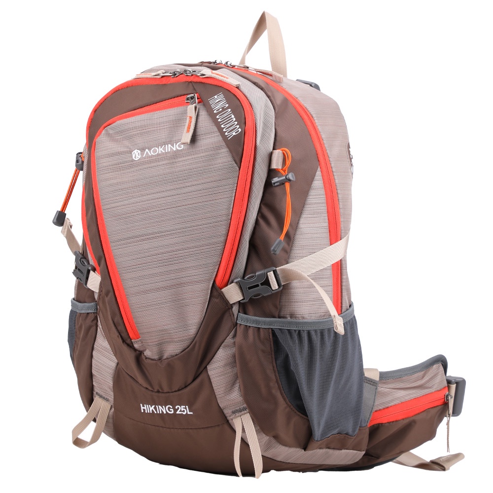 塞爾提克~免運 HIKING AOKING 野趣 登山包 戶外運動 後背包 有防雨包袋罩 大容量25L 多功能隔層-棕色