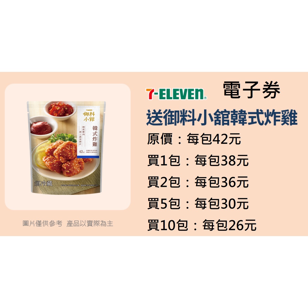 (7-11電子券) 御料小館 韓式炸雞 10包6折優惠：直接在7-11的iBon上兌換 原價42元