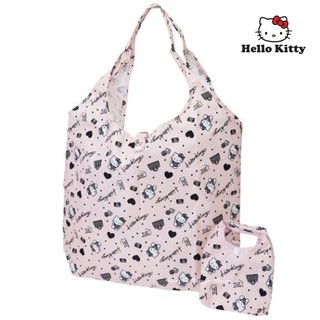 三麗鷗【 TW SAS日本限定 】凱蒂貓 KITTY 愛心點點滿版 折疊收納式 購物袋 / 環保袋 /手提袋 (粉色)
