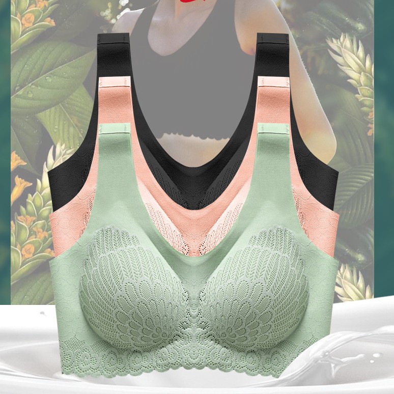 泰國乳膠4.0無痕性感蕾絲美背薄款集中爆乳背心式女運動內衣