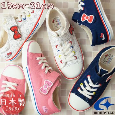 《日本Moonstar》HelloKitty聯名款 帆布鞋-3色(粉/白/深藍)(15~21.0cm)M2220KT18